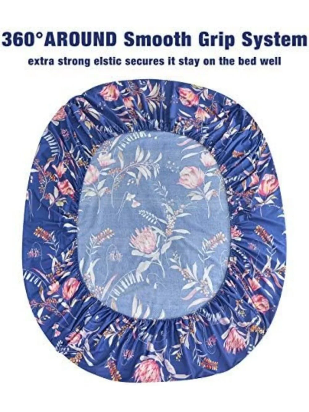 Navy Blue Floral Queen Sheet Set, 6-Piece Soft Microfiber, Extra Deep Pocket